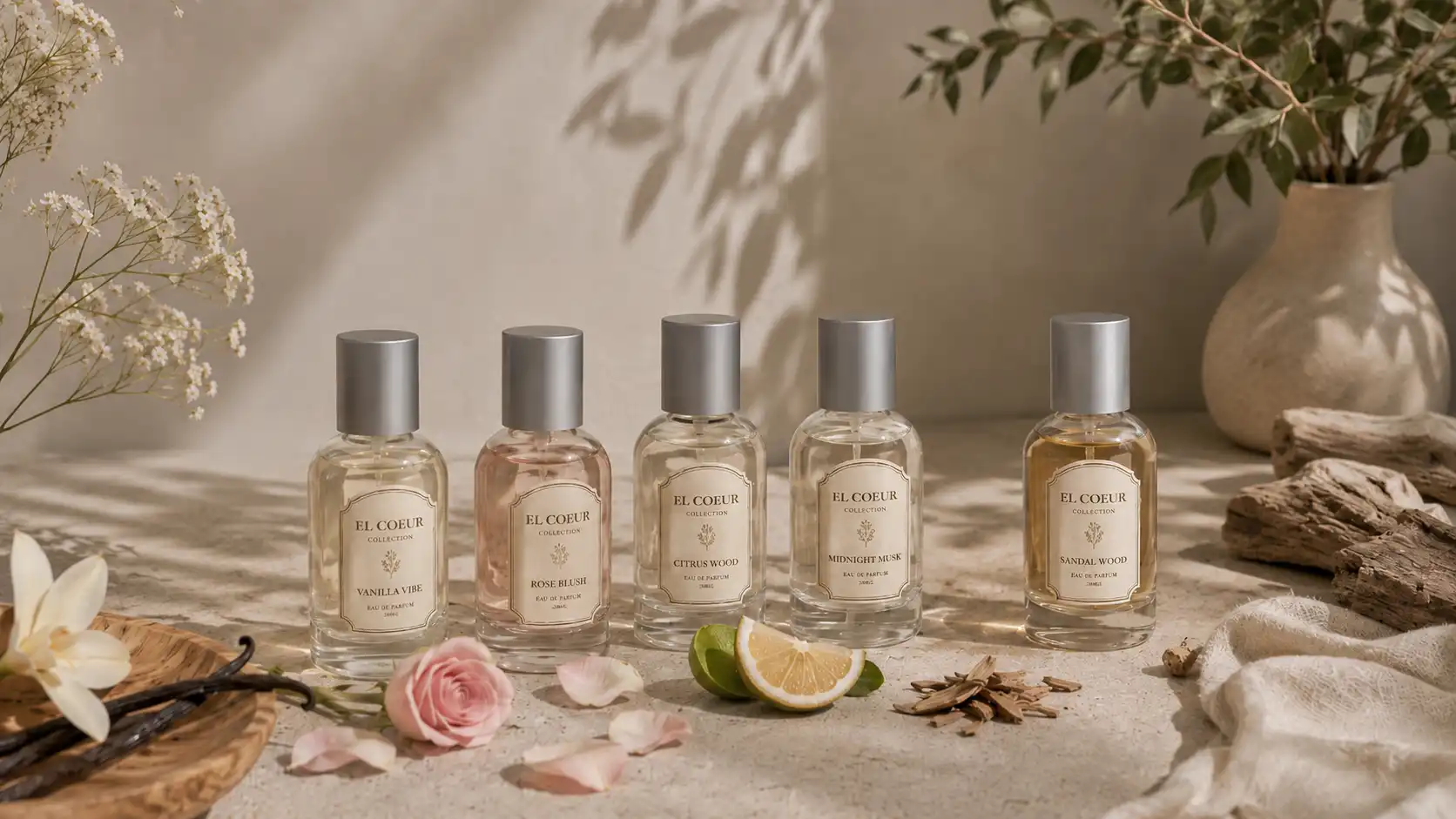 ELCOUER perfume collection with all five fragrances